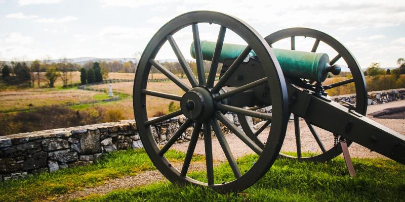 A close-up photograph of a canon at the national park, Antietam National Battlefield in Sharpsburg, Maryland, USA.
