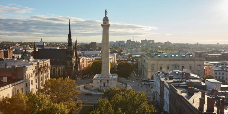 The Washington Monument in Baltimore's Mount Vernon neighbourhood