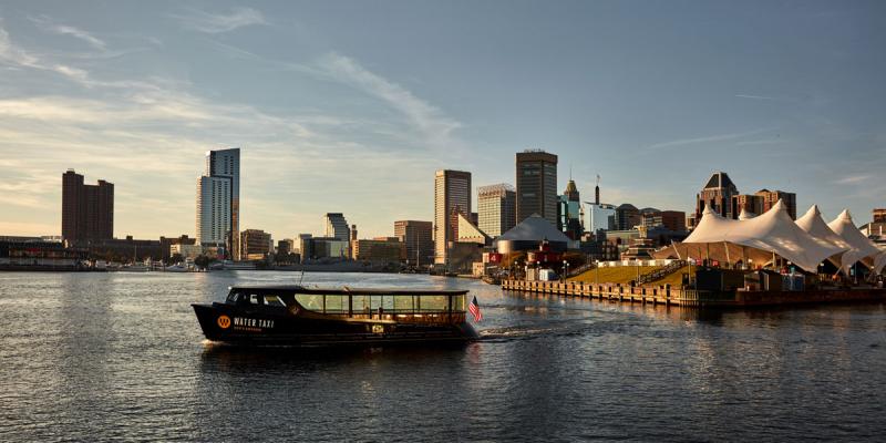 A water taxi in Baltimore's Inner Harbor