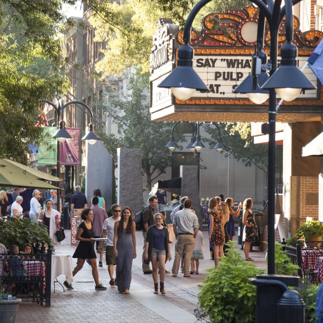 Street scene of the Charlottesville downtown mall