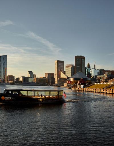 A water taxi in Baltimore's Inner Harbor